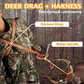 Hunthor Deer Drag Harness with Wider High Strength Handle, 1100lbs Rope for Deer Hunting, Easy to Use Hunting Accessories for Big and Small Game