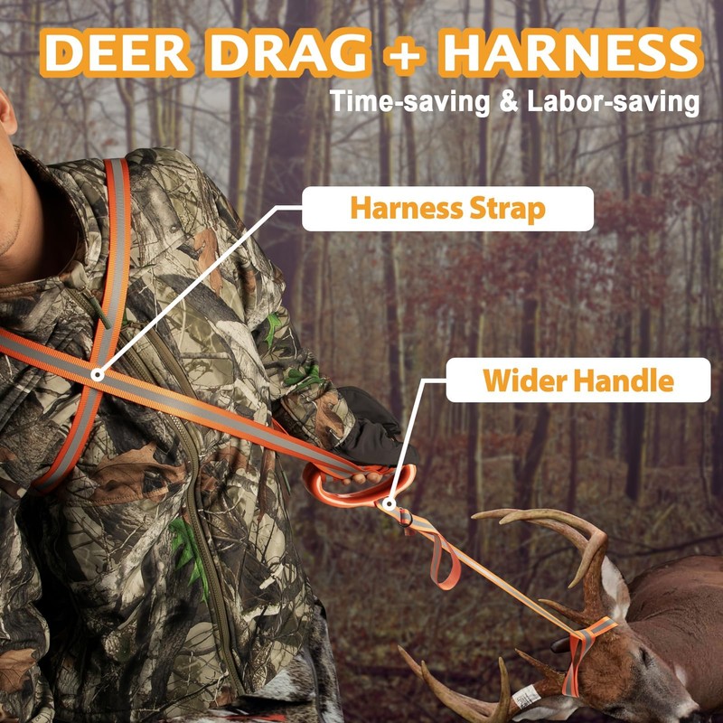 Hunthor Deer Drag Harness with Wider High Strength Handle, 1100lbs