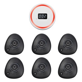 FLYDOG Call Bell, Commercial Use, Call Bell, Restaurants, Wireless Nursing Care Call Bell, Wireless Call Chime, Call Button, Staff Call Bell (3DB Receiver x 1, Child Machine M2B x 6)