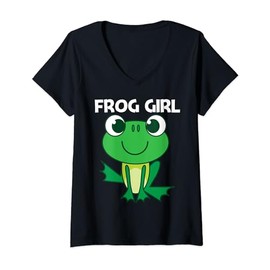 Womens Cute Frog Design For Girls Mom Forest Zoo Pet Animal Catcher V-Neck T-Shirt