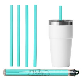 HotSips - Pajitas reutilizables con funda de viaje de forma ergonómica fabricadas en Estados Unidos, 16 a 32 onzas, para bebidas frías y calientes, agua, café/té (4 grandes de 9.5 pulgadas)