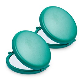MLLXX Compact Mirror for Purse, Metal Round Shell, Double-Sided 1X/2X Magnifying, Portable Travel Makeup Mirror, Mini Pocket Mirror, Peacock Green, 2 Packs