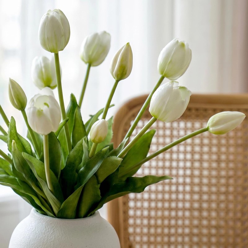 LYLYFAN 20 Pcs Artificial Tulips Flowers White Faux Tulip Flowers