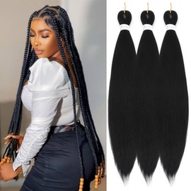 Black Braiding Hair, 26 Inch 3 Packs Long Pre Stretched Braiding Hair Hot Water Setting Yaki Texture Crochet Braiding Hair Extension(1B#)