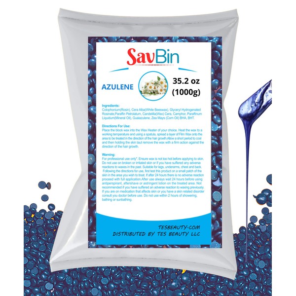 SAVBIN Blue Azulene Hard Wax Beans (Blue Azulene - 2.2 LBS (1000 grams))