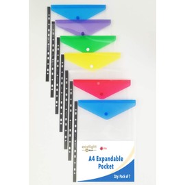 Ring Binder Punch Pocket Popper Wallet (Expandable) Pack of 7, A4, Portrait, Assorted Colours