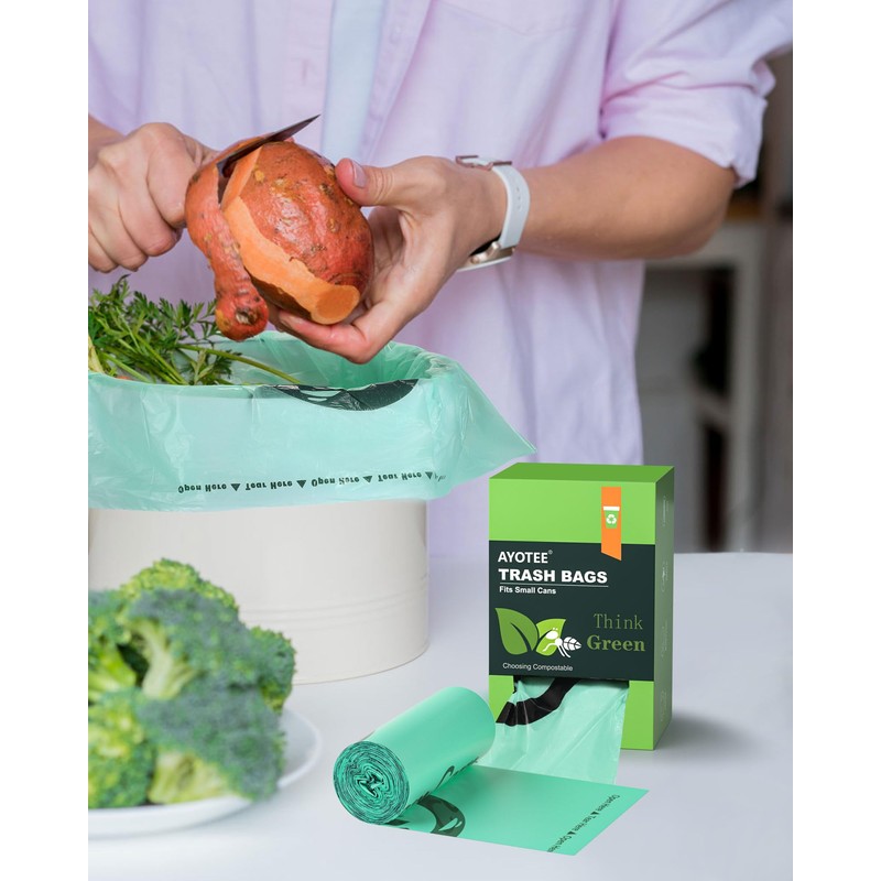 AYOTEE 200 Count 1.2 Gallon Small Biodegradable Trash Bags, Compost