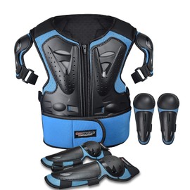 ElCYCO Kids Motorcycle Armor Suit Dirt Bike Gear Chest Protector Motocross for Kids Dirt Bike Chest Protective Gear with Elbow Knee Pads Guards for Cycling(Blue)