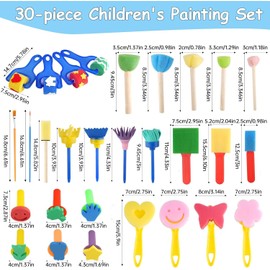 Jortmrd 30 Piece Sponge Brush Set for Children - Painting Tools with Stamp, Rolls & Various Shapes | Creativity Development for Early Education, DIY Crafts & Ceramic Painting Foam Brush