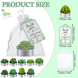 Lounsweer 60 Pcs Scented Succulent Cactus Candles Bulk Mini Succulent Tealight Candles with 60 Thank You Gift Tags 60 Organza Bags Christmas Wedding Gifts for Guests Baby Shower