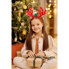 Christmas Headband Antlers Cute Xmas Dress Up Ears Head Decoration Men Women Adult Kid Costume Party Red Reindeer Antlers with Hat