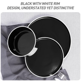 Famiware Nebula Plates and Bowls Set, 12 Pieces Dinnerware Sets, Dishes Set for 4, Black with White Rim