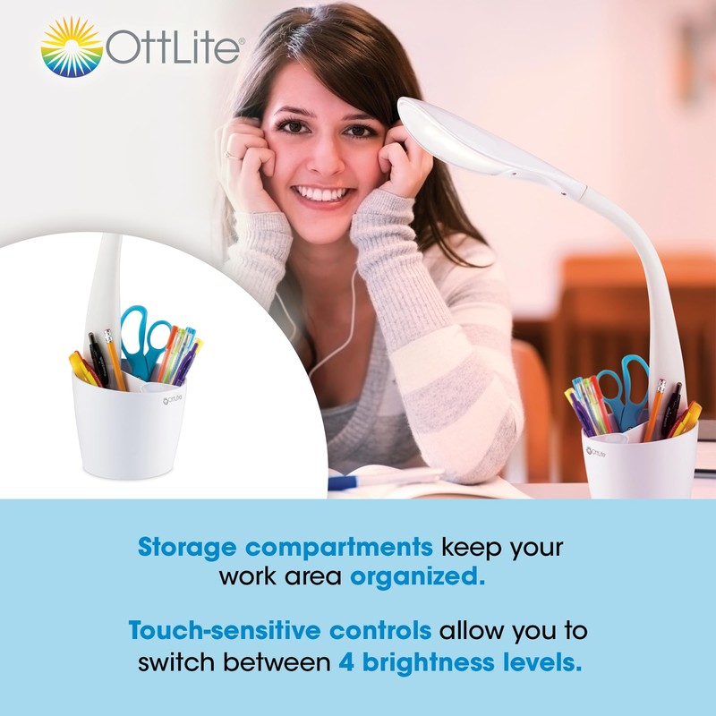 OttLite LED Desk Lamp Space Organizer with Flexible Neck Height