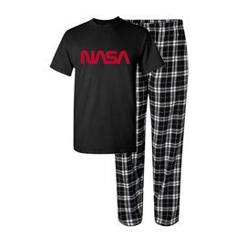 Studio 9Thirty3 Adult NASA Pajama Set, Gift for Men, Space Enthusiast (Small, Black Plaid)