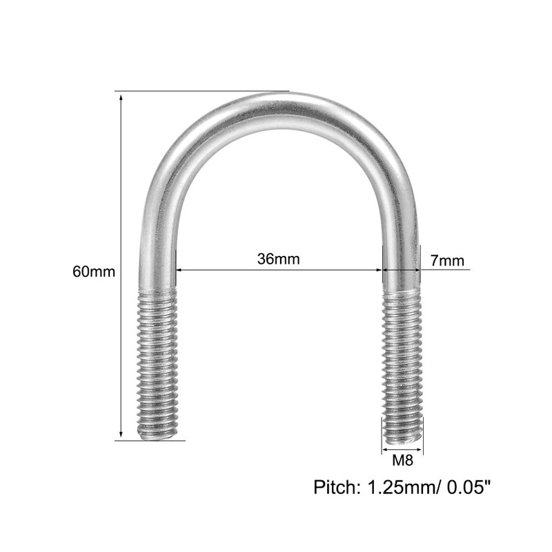 sourcing map Pack of 5 U-bolt M8 304 stainless steel