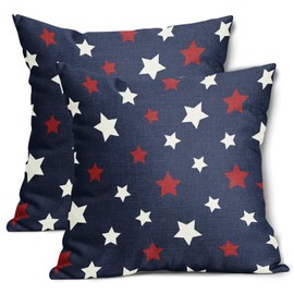 aportt Navy Blue 4th of July Throw Pillow Covers 18X18 Inches Set of 2 Patriotic American Red Stars Pillow Cases Independence Day Pillow Cover Home Decor for Memorial Day Room Bed Couch Porch Outdoor