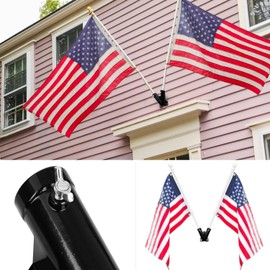 UVKDEENK 2 Pack Flag Pole Holder, Universal 1" Flagpole Wall Mount Bracket, Hitch Flag Mounting Bracket with Hardware for Outside House Porch, Balcony Railing Black