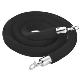 PATIKIL 6 Feet Black Velvet Stanchion Rope, Crowd Control Barrier Rope with Snap Hooks for Posts Stands Queue Divider of Hotel Theater, Silver