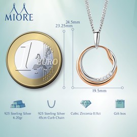 Miore Women's Necklace 925 Sterling Silver Round Cut Cubic Zirconia Stones Silver and Rose Gold-Plated 45 cm, Sterling Silver, Cubic Zirconia