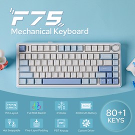 EPOMAKER x Aula F75 Gasket Mechanical Keyboard, 75% Wireless Hot Swappable Gaming Keyboard with Five-Layer Padding&Knob, Bluetooth/2.4GHz/USB-C, RGB (Sea Salt Blue, Ice Vein Switch)