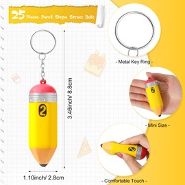 Huquary Back to School Gift Bulk for Teacher Cute Foam Squeeze Pencil Keychains First Day of School Gift for Party(25 Pcs)