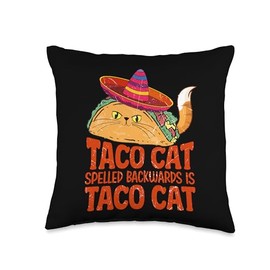 Mens Womens Cute Taco Cat Kitty Kitten Food Gifts Taco Cat Kitten Gift for Foodie Men Women Kids Boys Girls Throw Pillow, 16x16, Multicolor