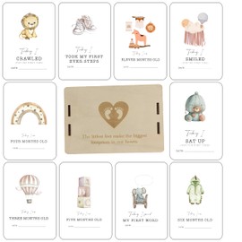 Baby Milestone Cards in Boho Style with Wooden Keepsake Gift Box
