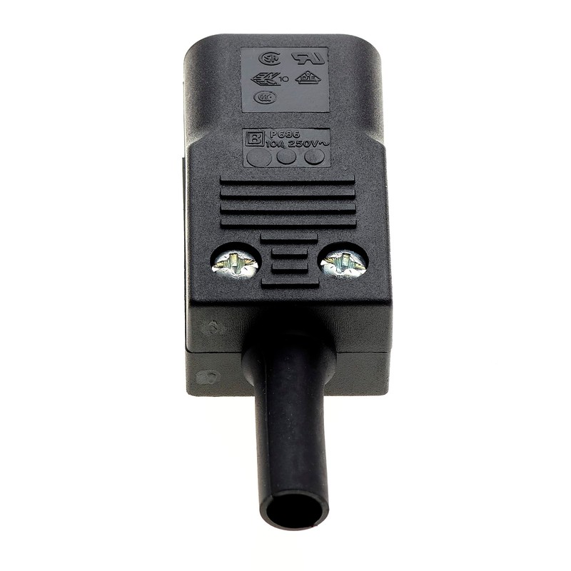 Rewireable C14 IEC Connector, Black, Straight - Socket Adapter Connector