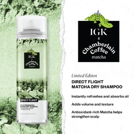 IGK Direct Flight Matcha Dry Shampoo Travel Size | Revives and Refreshes Hair | Oil Absorbing + Texture Boosting | 2.0 Fl Oz (Pack of 2)