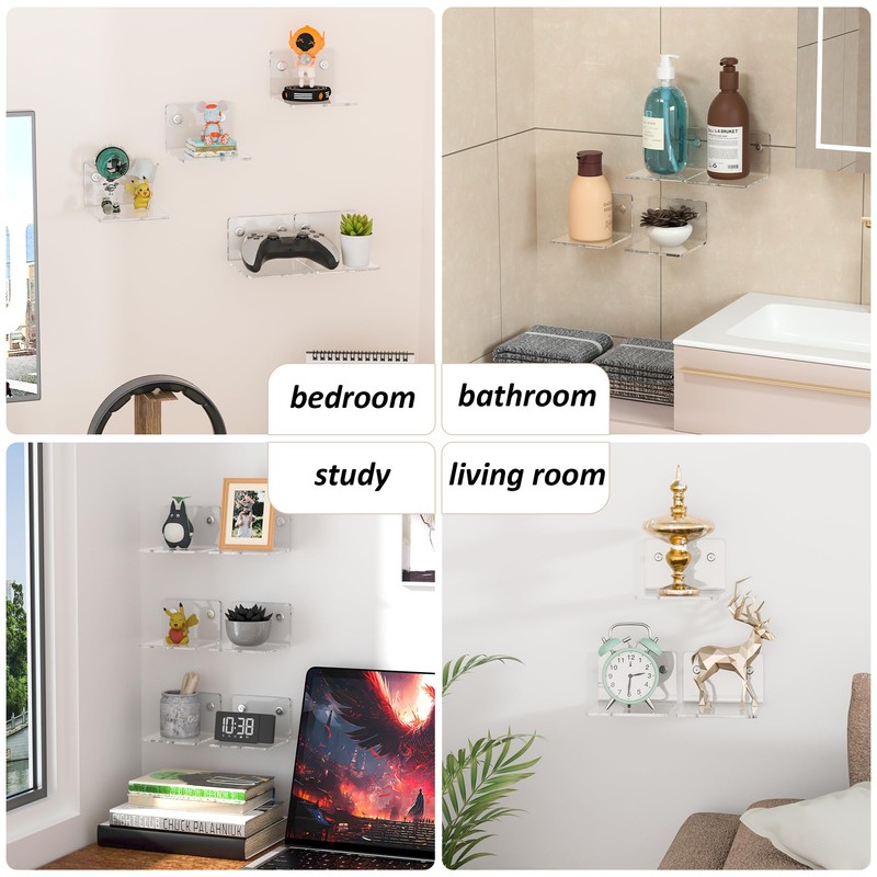 Sezanrpt 4 Inches Clear Small Wall Shelves, 4mm Thickness Acrylic