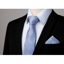 HISDERN Blue Ties for Men Striped Silk Woven Tie Formal Business Neckties Handkerchief Wedding Party Luxury Necktie and Pocket Square Set