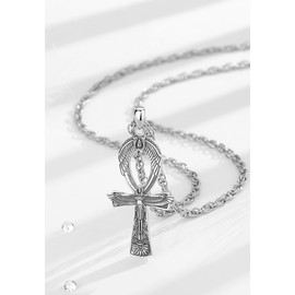 AEONSLOVE Ankh 925 Silver Anubis Necklace with Egyptian Runes Eye of Horus Pendant Egyptian Jewellery Scarab Amulet, Sterling Silver
