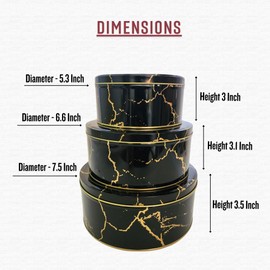 hadaaya 3 Pack Round Metal Nesting Tins Stackable Storage Container with Lids for storing Cookie Candy Snack Toys Craft Supplies Kitchen Storage Gift Tin Box For Weddings Holiday Gift. BLACK - GOLD