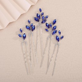 Teyglen 5pcs Crystal Hair Pins with Blue Rhinestone Wedding Hair Pins Clips Bridal Party Prom Hair Accessories for Women Hair Jewelry Wedding Headpiece (Blue)