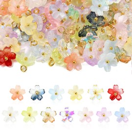 LiQunSweet 150 pcs 15 Colors Two Tone Flower Glass Charms Lovely Floral Spring Crystal Charms for DIY Jewelry Bracelet Necklace Earring Crafts Bag Keychian Decor