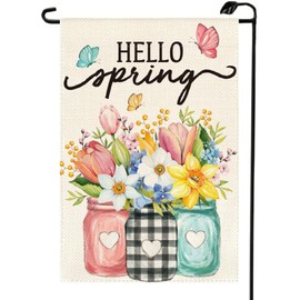 Spring Garden Flag 12x18 Inch Double Sided Outside Floral Mason Jar Hello Spring Yard Outdoor Yard Decoration CJ02