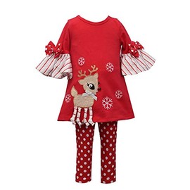 Bonnie Jean Holiday Christmas Tunic with Reindeer Applique Outfit Set (Red, 3-6 Months)