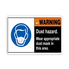 Aluminum Horizontal Metal Sign Multiple Sizes Warning Dust Hazard Wear Appropriate Mask White Ear and Eye Protection with Border Weatherproof Street Signage 10x7Inches