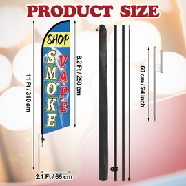 Remagr 11 Feet Smoke Shop Flags Smoke Shop Sign Advertising Banner with Flag Pole Windless Feather Tall Flag for Outdoor Coffee Business