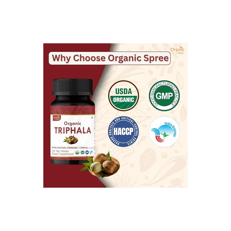 Organic Spree Triphala 120 Tablets | Amla, Haritaki & Bibhitaki