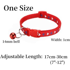 Cat Collar with Bell,Love Pattern Cat Collar Girl Cute Fancy Boys Puppy Collar with Bells for XXS XS Tiny Little Kitten Pet (Black, Neck7-12)