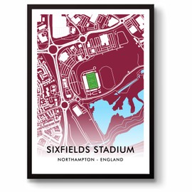 GroundDesigns NORTHAMPTON TOWN Football Gift SIXFIELDS STADIUM Art Map Unframed A3 Print NTFC