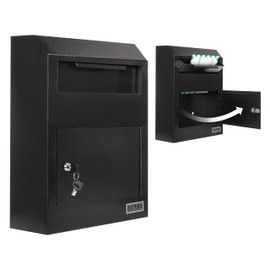 Durabox Drop Box Deposit Safe 12 x 4 x 15” Heavy Duty Steel Wall Mount Mailbox for Mail, Letters, Checks, Keys, Cash and more for Home, Office & Commercial Use (W500) (Black)