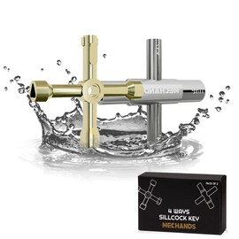 Mechands Water Key 2Pcs – Steel Water Shut Off Tool 1/4“, 9/32”, 5/16” & 11/32”- Includes 1 Silver Polish Silcock key 4 Way & 1 Golden Polish Utility Key – Perfect for Faucets, Valves, Spigots & Gas