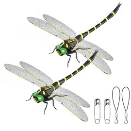 2025年新型「市販最大 オニヤンマ16センチ」虫除けとんぼ リアル 虫除け対策 肉食トンボ 耐久性PVC素材 安全ピン付きストラップ付き 釣り 室内装飾 ベランダ 網戸 室内 登山 渓流釣り キャンプ アウトドアに対応 (16cm-2匹)