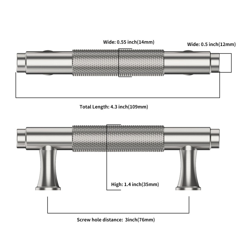 9BUILD 10 Pack Knurled Cabinet Pulls 3.75 Inch Brushed Satin