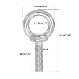 Bebochoi 2 Stück M14 * 50mm 304 Edelstahl Augenschraube Ring-Augenbolzen Runde Ringbolzen, Ring Augenbolzen, Außengewinde-Ringschraube für Rolle des Befestigens und Hängens