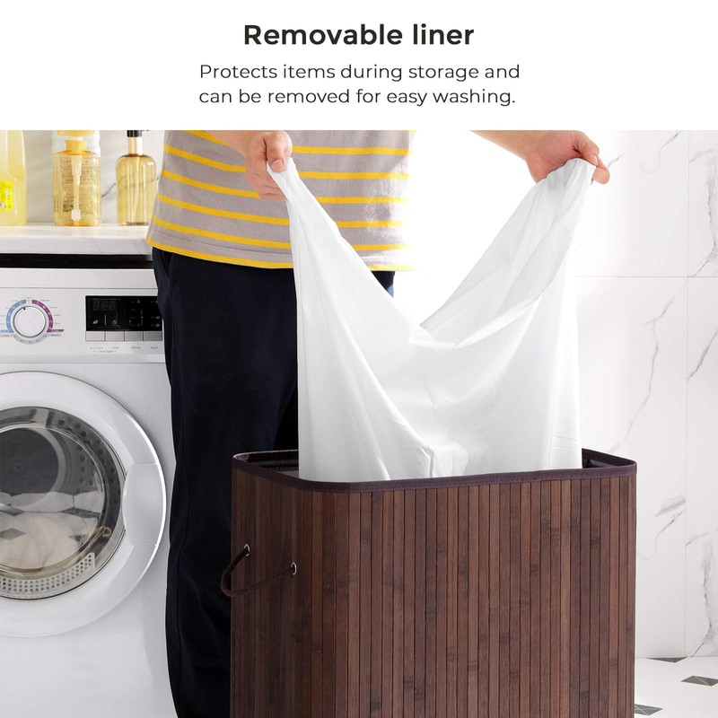 SONGMICS Laundry Hamper with Lid, Bamboo Launry Basket with Handles,