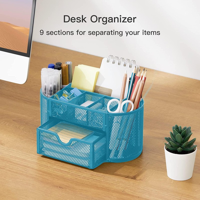 ProBytes Wiremesh Penholder/Desk Organiser - 8 Compartments 1 Drawer, Office