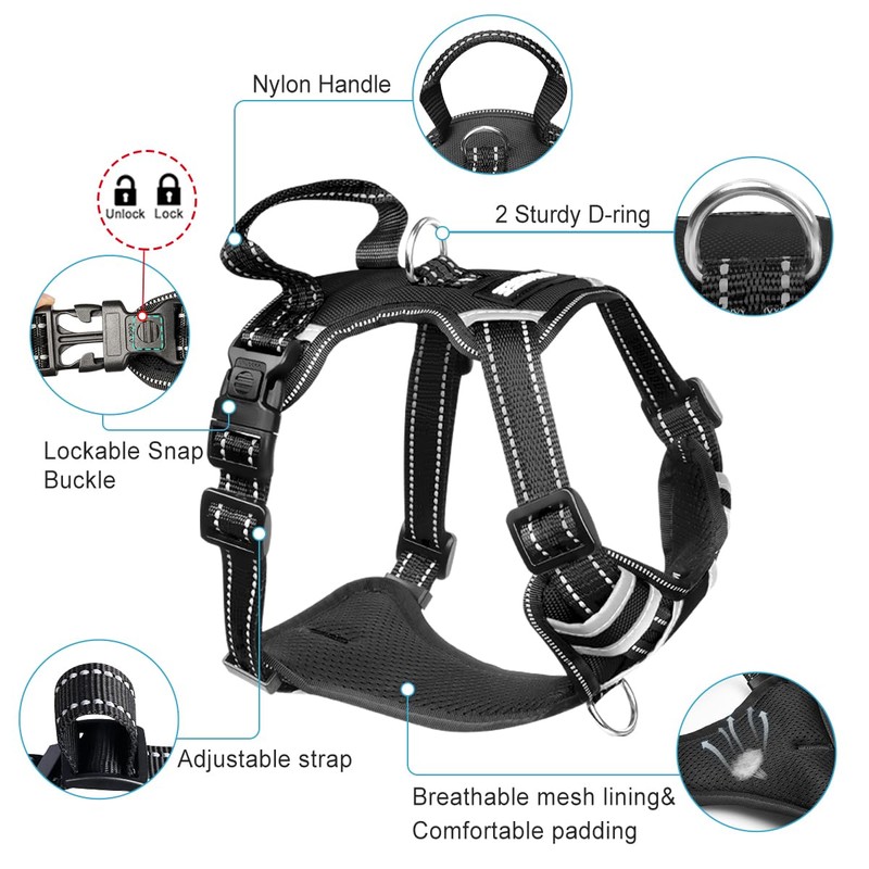 WINSEE Dog/Pet Harnesses No Pull with Dog Collar, Adjustable Reflective